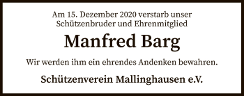 Traueranzeige von Manfred Barg von SYK