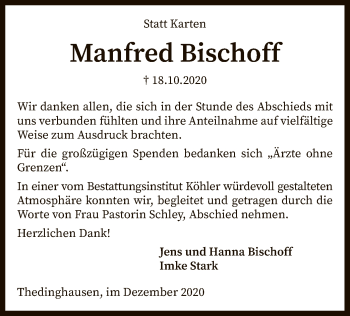 Traueranzeige von Manfred Bischoff von SYK