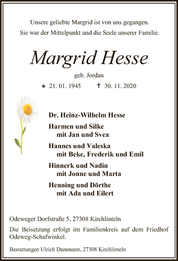 Traueranzeige von Margrid Hesse von SYK