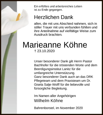 Traueranzeige von Marieanne Köhne von SYK