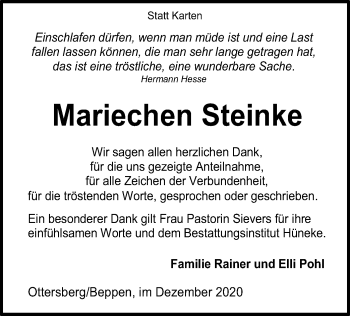 Traueranzeige von Mariechen Steinke von SYK