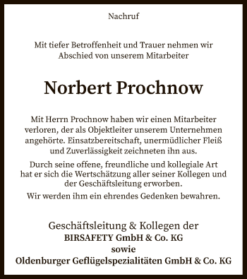 Traueranzeige von Norbert Prochnow von SYK