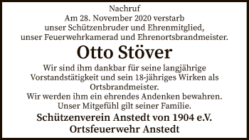 Traueranzeige von Otto Stöver von SYK