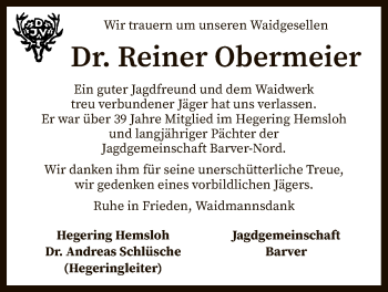 Traueranzeige von Reiner Obermeier von SYK