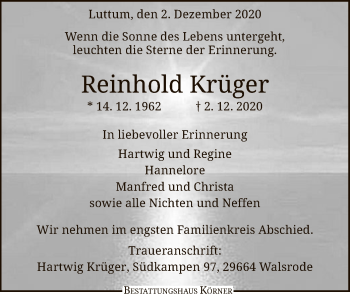 Traueranzeige von Reinhold Krüger von SYK