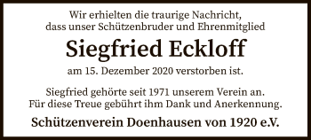 Traueranzeige von Siegfried Eckloff von SYK