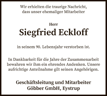 Traueranzeige von Siegfried Eckloff von SYK