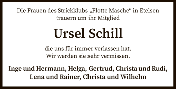 Traueranzeige von Ursel Schill von SYK