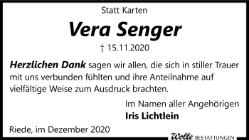 Traueranzeige von Vera Senger von SYK