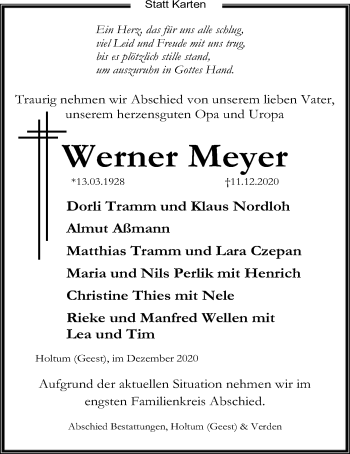 Traueranzeige von Werner Meyer von SYK