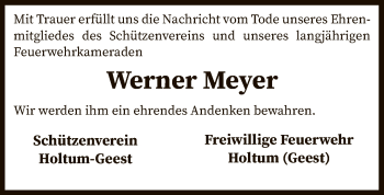 Traueranzeige von Werner Meyer von SYK