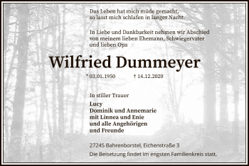 Traueranzeige von Wilfried Dummeyer von SYK