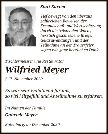 Traueranzeige von Wilfried Meyer von SYK