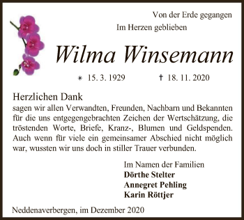 Traueranzeige von Wilma Winsemann von SYK