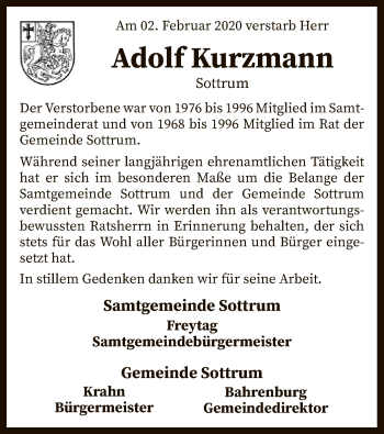 Traueranzeige von Adolf Kurzmann von SYK