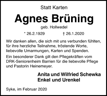 Traueranzeige von Agnes Brüning von SYK