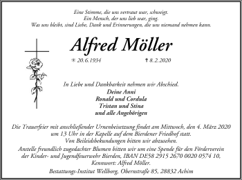 Traueranzeige von Alfred Möller von SYK