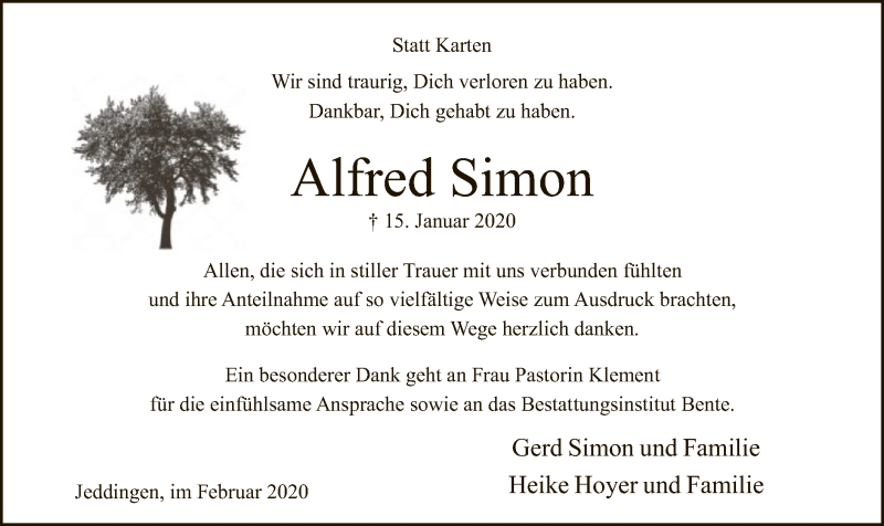  Traueranzeige für Alfred Simon vom 29.02.2020 aus SYK