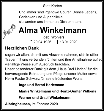 Traueranzeige von Alma Winkelmann von SYK