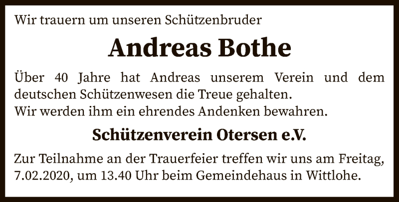  Traueranzeige für Andreas Bothe vom 04.02.2020 aus SYK