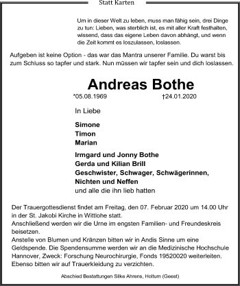 Traueranzeige von Andreas Bothe von SYK