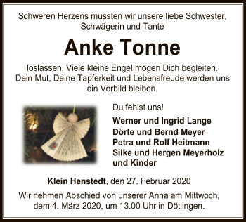 Traueranzeige von Anke Tonne von SYK