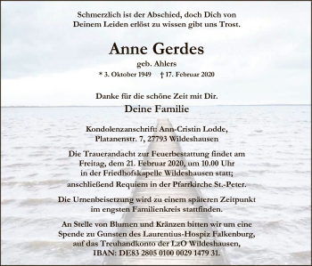 Traueranzeige von Anne Gerdes von SYK