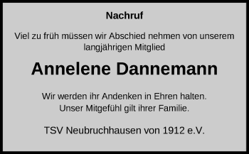 Traueranzeige von Annelene Dannemann von SYK