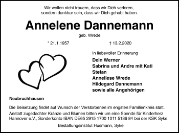 Traueranzeige von Annelene Dannemann von SYK