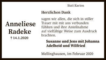 Traueranzeige von Anneliese Radeke von SYK