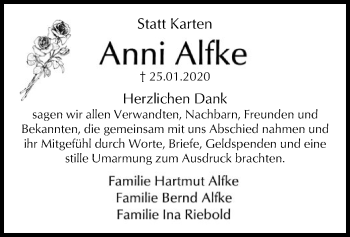 Traueranzeige von Anni Alfke von SYK