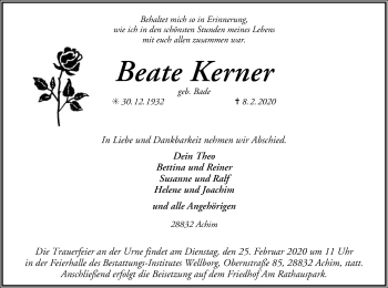 Traueranzeige von Beate Kerner von SYK