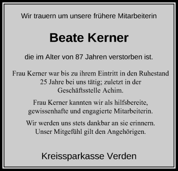 Traueranzeige von Beate Kerner von SYK