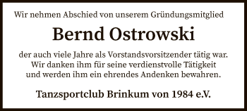 Traueranzeige von Bernd Ostrowski von SYK