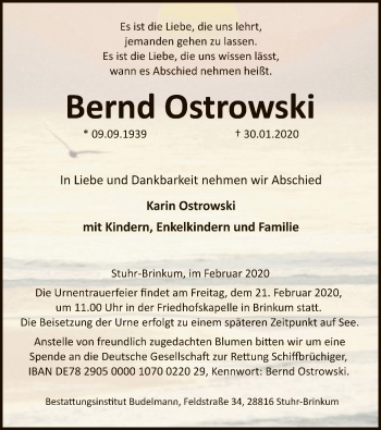 Traueranzeige von Bernd Ostrowski von SYK