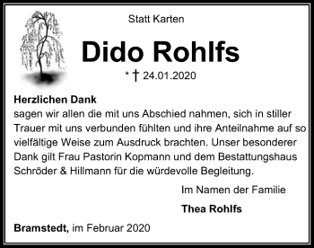 Traueranzeige von Dido Rohlfs von SYK