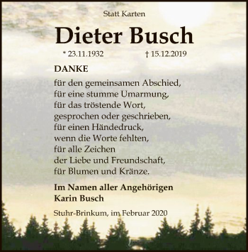 Traueranzeige von Dieter Busch von SYK