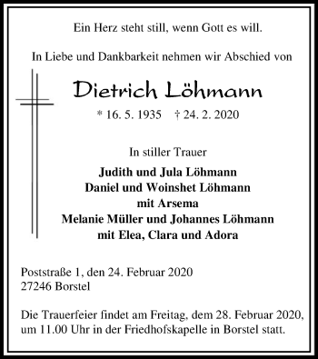 Traueranzeige von Dietrich Löhmann von SYK