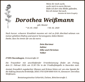 Traueranzeige von Dorothea Weißmann von SYK