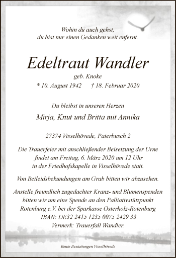 Traueranzeige von Edeltraut Wandler von SYK