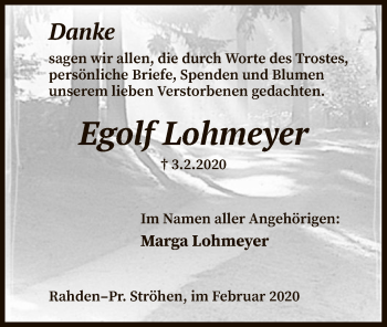 Traueranzeige von Egolf Lohmeyer von SYK