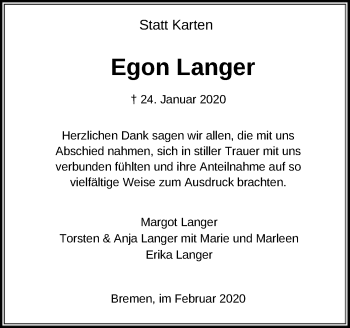 Traueranzeige von Egon Langer von SYK