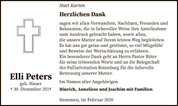 Traueranzeige von Elli Peters von SYK