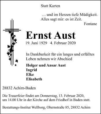 Traueranzeige von Ernst Aust von SYK