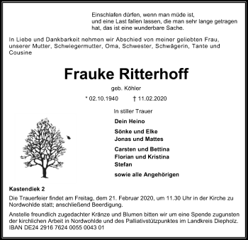 Traueranzeige von Frauke Ritterhoff von SYK