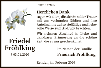 Traueranzeige von Friedel Fröhlking von SYK