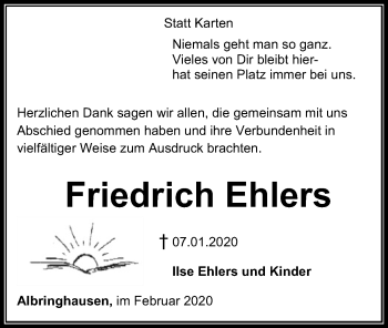 Traueranzeige von Friedrich Ehlers von SYK