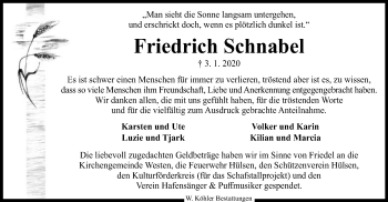 Traueranzeige von Friedrich Schnabel von SYK