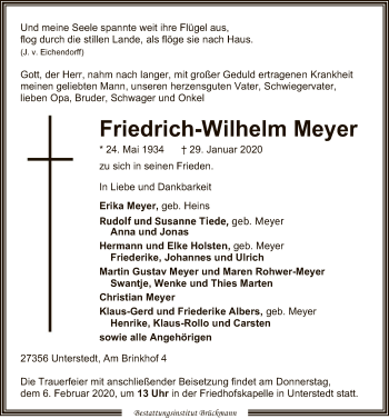 Traueranzeige von Friedrich-Wilhelm Meyer von SYK