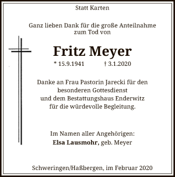 Traueranzeige von Fritz Meyer von SYK